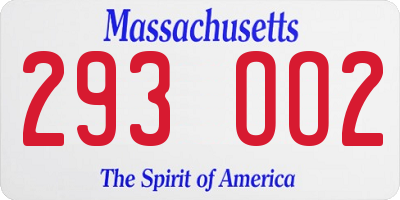 MA license plate 293OO2
