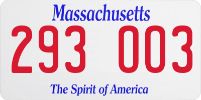 MA license plate 293OO3
