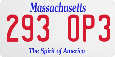 MA license plate 293OP3