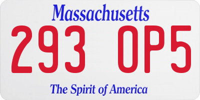 MA license plate 293OP5
