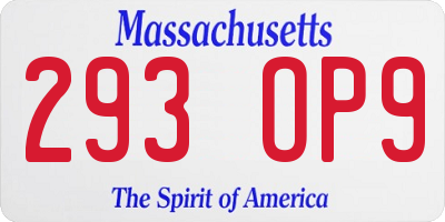 MA license plate 293OP9