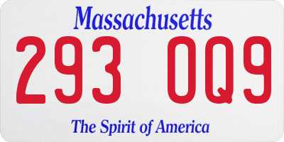 MA license plate 293OQ9