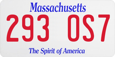 MA license plate 293OS7