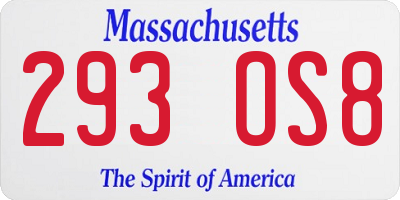 MA license plate 293OS8