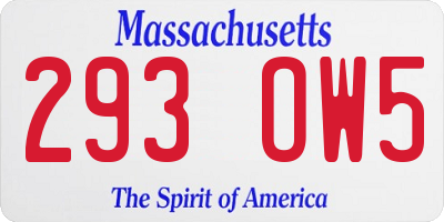 MA license plate 293OW5