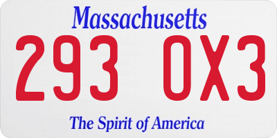 MA license plate 293OX3