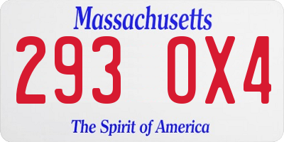 MA license plate 293OX4