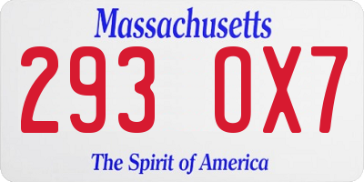 MA license plate 293OX7
