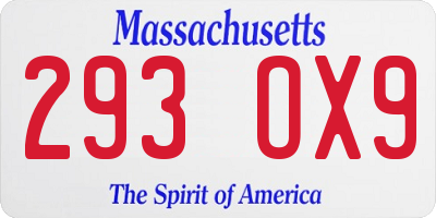 MA license plate 293OX9