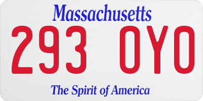 MA license plate 293OY0
