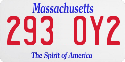 MA license plate 293OY2