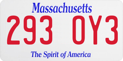 MA license plate 293OY3