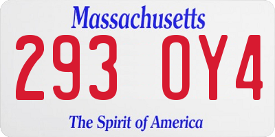 MA license plate 293OY4