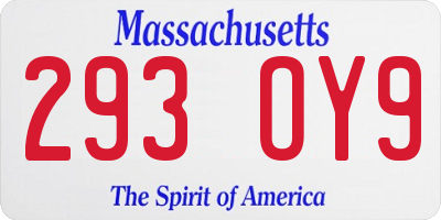 MA license plate 293OY9