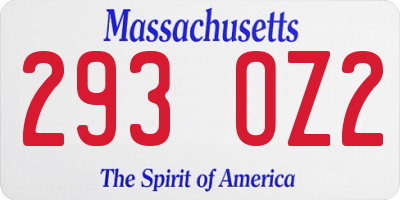 MA license plate 293OZ2