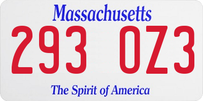 MA license plate 293OZ3