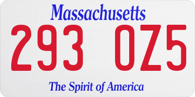 MA license plate 293OZ5