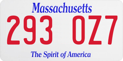 MA license plate 293OZ7