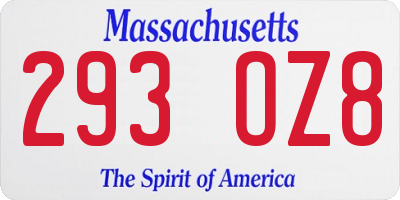 MA license plate 293OZ8