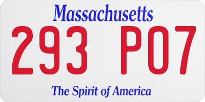 MA license plate 293PO7