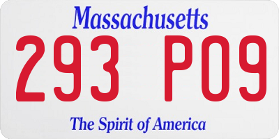 MA license plate 293PO9