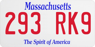 MA license plate 293RK9