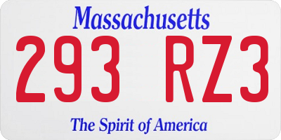 MA license plate 293RZ3