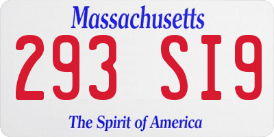 MA license plate 293SI9