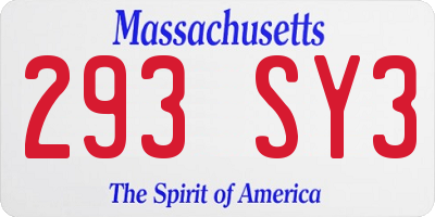 MA license plate 293SY3