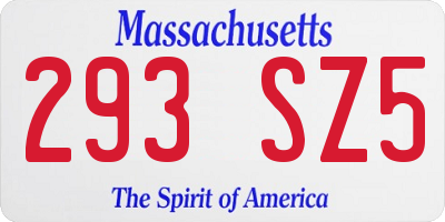 MA license plate 293SZ5