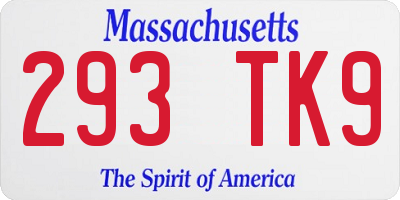 MA license plate 293TK9