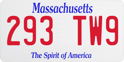 MA license plate 293TW9
