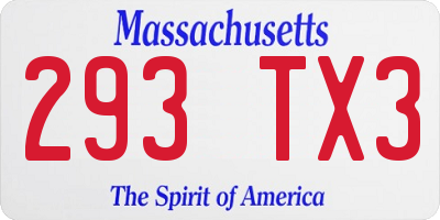 MA license plate 293TX3