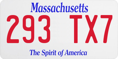 MA license plate 293TX7