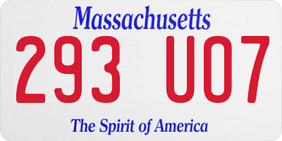 MA license plate 293UO7