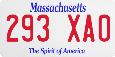 MA license plate 293XA0