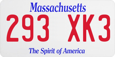 MA license plate 293XK3