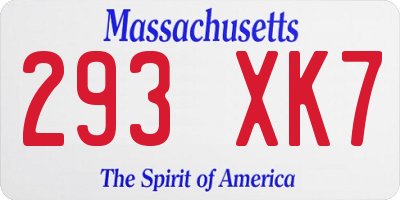 MA license plate 293XK7