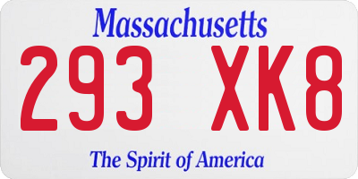 MA license plate 293XK8