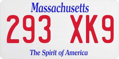 MA license plate 293XK9