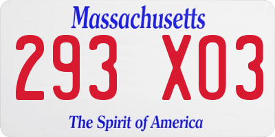 MA license plate 293XO3
