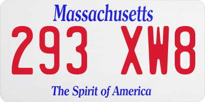 MA license plate 293XW8