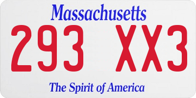 MA license plate 293XX3