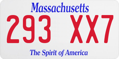MA license plate 293XX7