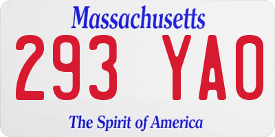 MA license plate 293YA0