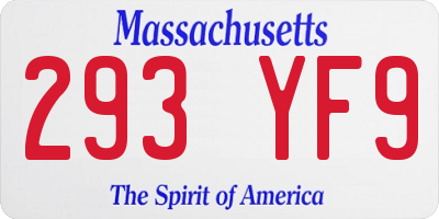 MA license plate 293YF9