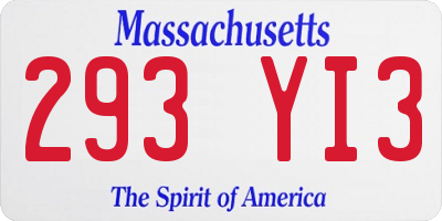 MA license plate 293YI3
