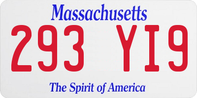MA license plate 293YI9