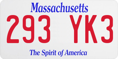 MA license plate 293YK3