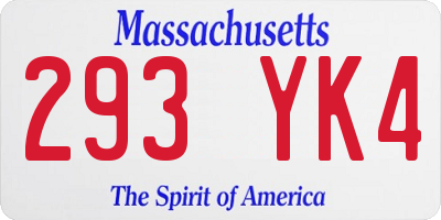 MA license plate 293YK4